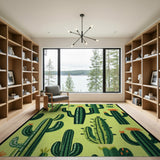 Vibrant Green Cactus Desert Pattern Rug