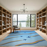 Rainbow Airplane Trails Washable Area Rug