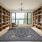 Navy Blue Zebra Geometric Area Rug
