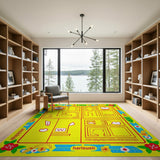 Playful Yellow Kids Cartoon Rug with Fruits Shapes