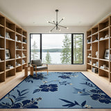 Navy Hibiscus Blossom Teal Area Rug