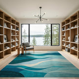 Blue Teal Wave Coastal Area Rug