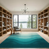 Teal Blue Ombre Wave Abstract Area Rug