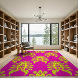 Hot Pink Neon Yellow Floral Leaf Rug