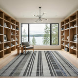 Grey Vertical Striped Woven Area Rug