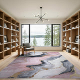 Pink Pink Gold Marble Vein Abstract Area Rug