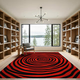 Hypnotic Red Black Spiral Area Rug
