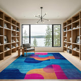Vibrant Teal Pink Geometric Modern Area Rug