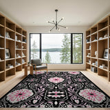 Ornate Pink Dahlia Floral Area Rug