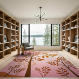Blush Pink Autumn Tree Silhouette Area Rug