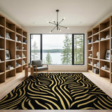 ODIKA Washable Gold & Black Abstract Zebra Pattern Low Pile Area Rug