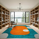ODIKA Abstract Geometric Orange & Teal Washable Area Rug, Low Pile Non-Slip Modern Carpet