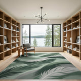 Sweeping Green Feathers Abstract Area Rug