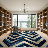 Navy Chevron Zigzag Geometric Rug