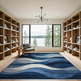 Layered Blue Waves Abstract Area Rug