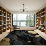 Gold Moon Swirl Abstract Area Rug