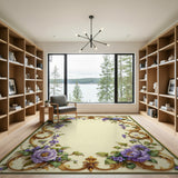 ODIKA Baroque Floral Washable Area Rug, Vintage Purple Gold Low Pile Non-Slip Rug