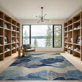 Blue Teal Layered Wave Area Rug
