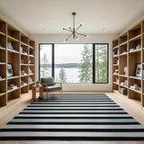 Bold Black, White Teal Striped Area Rug