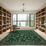 Evergreen Pine Branches Red Berry Holiday Rug