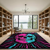 Neon Pink Cyan Split Skull Area Rug