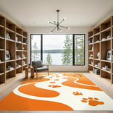Orange Paw Print Trail Kids Rug
