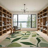 Green Green Botanical Leaves Area Rug