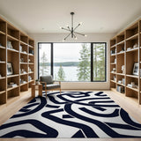 Black White Wavy Lines Abstract Area Rug
