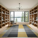 Bold Yellow Black Grey Geometric Plaid Rug