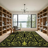 Elegant Black and Gold Ornate Floral Border Rug