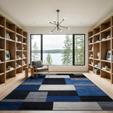 Blue and Teal Modern Geometric Blue Grey Block Area Rug