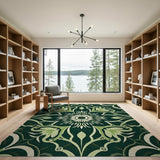 Emerald Green Floral Medallion Area Rug