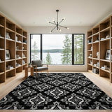 Black and White Ornate Black White Geometric Area Rug
