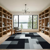 Block Black White Geometric Block Area Rug