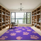 Purple Shag Rug with Playful Pink Paw Prints