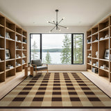 Rustic Farmhouse Tan Brown Plaid Check Area Rug
