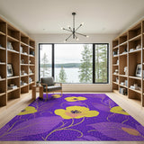 Yellow Poppy Blooms on Purple Floral Area Rug