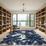 Navy Palm Leaf Washable Area Rug