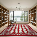 Red Intricate Floral Border Area Rug