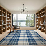 Navy Blue Plaid Rustic Farmhouse Area Rug