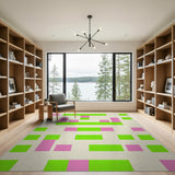 Bold Pink Green Geometric Block Area Rug