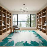 Teal Leaf Border Area Rug