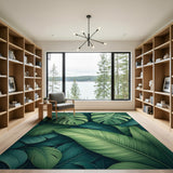 Lush Coastal Beach Lush Monstera Leaves Green Area Rug