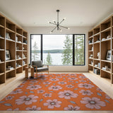 Orange Vibrant Orange Pink Floral Area Rug