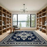 Navy Baroque Floral Medallion Rug
