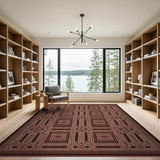 Red Geometric Modern Area Rug with Nested Squares