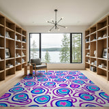Whimsical Pink Blue Flower Doodle Area Rug