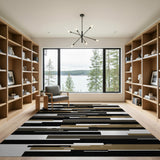Modern Geometric Bar Area Rug in Black Tan