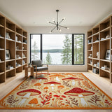 Orange Whimsical Mushroom Meadow Area Rug