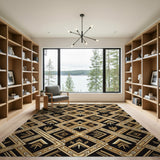 Art Deco Gold Geometric Black Area Rug